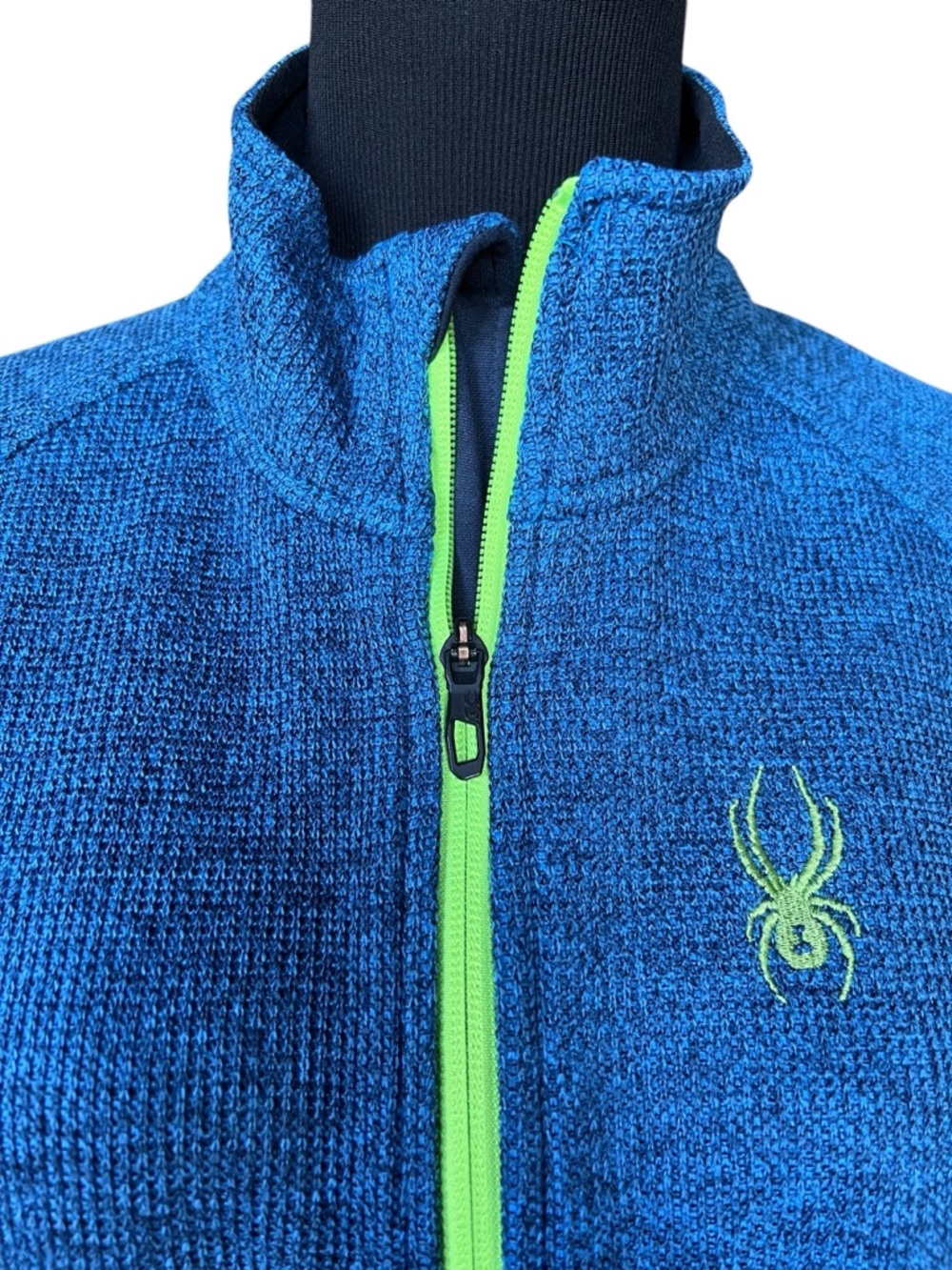 Spyder Quarter Zip Pullover Blue Textured Fleece Jacket Neon Zip Men’s L/G - Picture 4 of 10